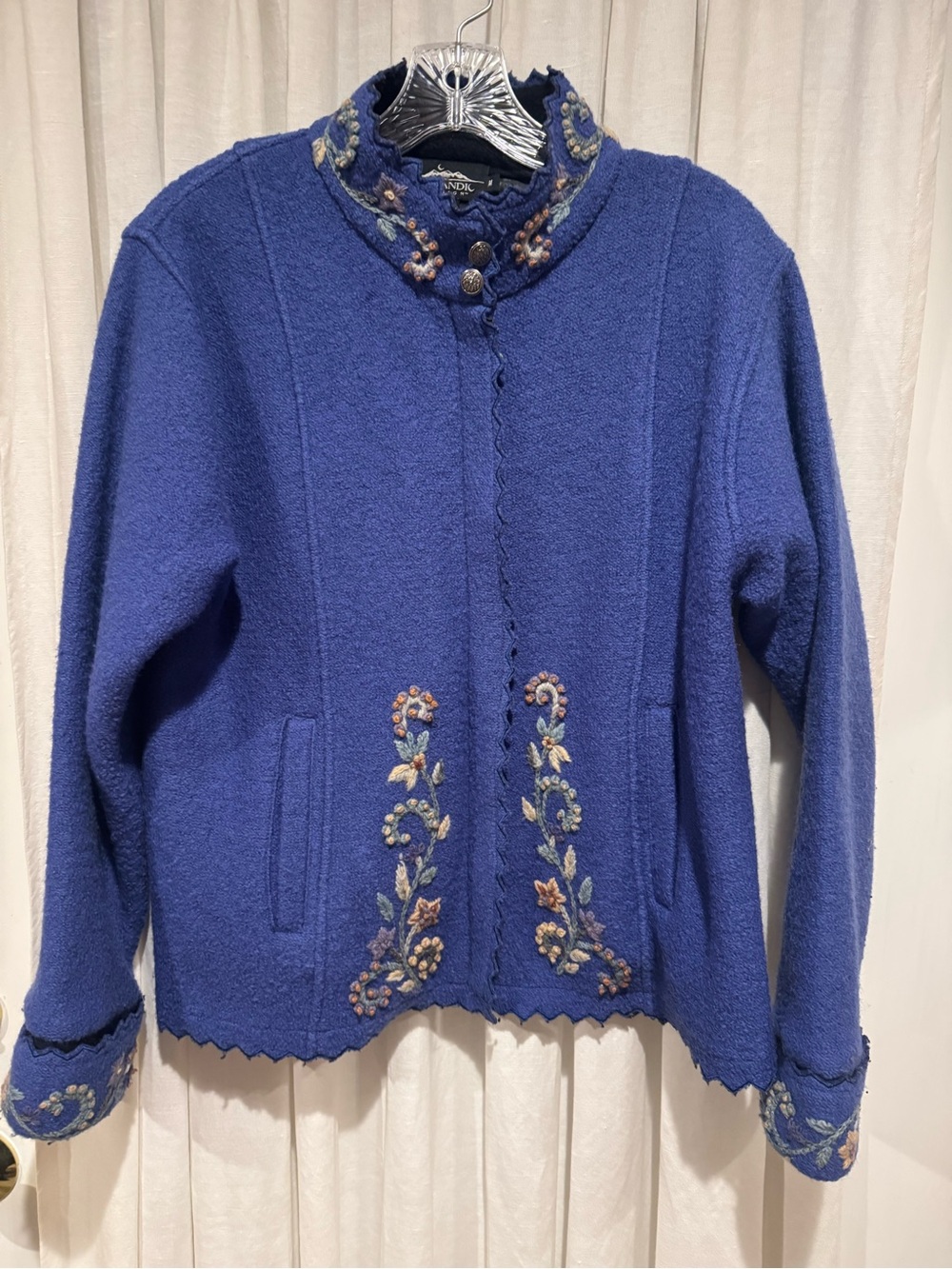 Periwinkle Blue Embroidered lined Teddy Jacket with pockets